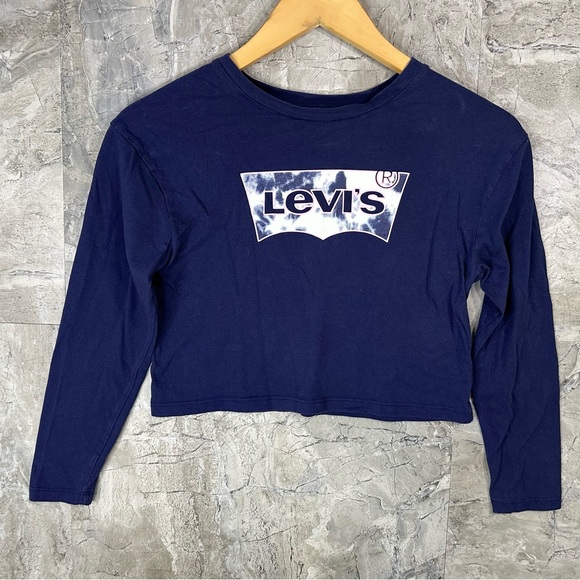 Levi's Blue Long Sleeve Crop T-Shirt Kids Sz Small‎ 10-12 - Picture 1 of 5